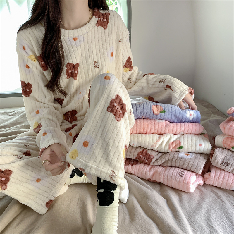 Pajamas de manga larga y cálidos dulces, pajamas de vestir para mujeres, otoño 2022 nuevo estilo de ropa de hogar en línea, invierno