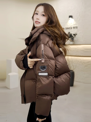 2025 Winter New Women's Korean Style Short Hooded Down Cotton Jacket Outerwear Casual Loose Thick Cotton Coat