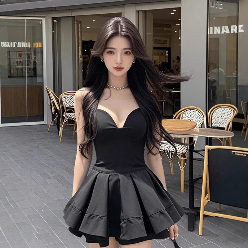 Tz6415 High-Cool Royal Sister Style Off-Shoulder Strapless Dress for Women, Pure Desire Sexy Hot Girl Waist-Slimming A-Line Dress