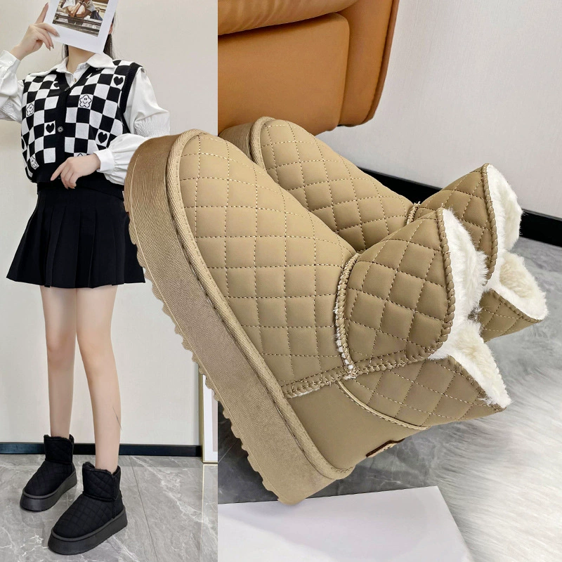 Теплые зимние укороченные сапоги на толстой подошве с флисовой подкладкой, утолщенные, новинка 2025 года, женские зимние сапоги на плоской подошве, утепленные хлопком