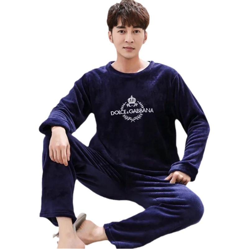 Pijamas de hombre Otoño e Invierno forrado de lana engrosada coral polar franela adolescentes más tamaño manga larga ropa para el hogar ins
