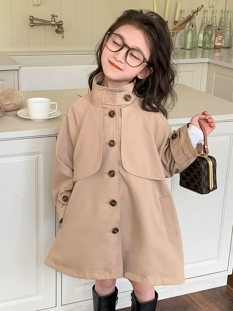 Осеннее trench coat для детей, длинная куртка для девочек, до середины икры