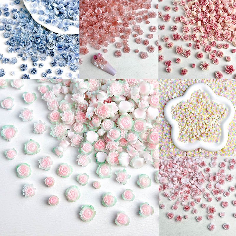 新款树脂夜光大混款月季玫瑰花指甲装饰diy穿戴甲美甲饰品配饰批