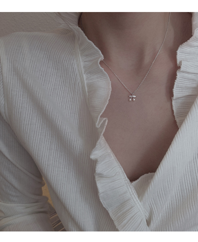 Cherry Pattern 1 Piece 925 Sterling Silver Cherry 925 Sterling Silver Cable Chain Pendant Necklace