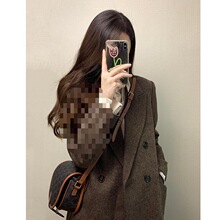 2025新款毛呢外套感小个子短款韩系西装人字纹呢子大衣女秋冬