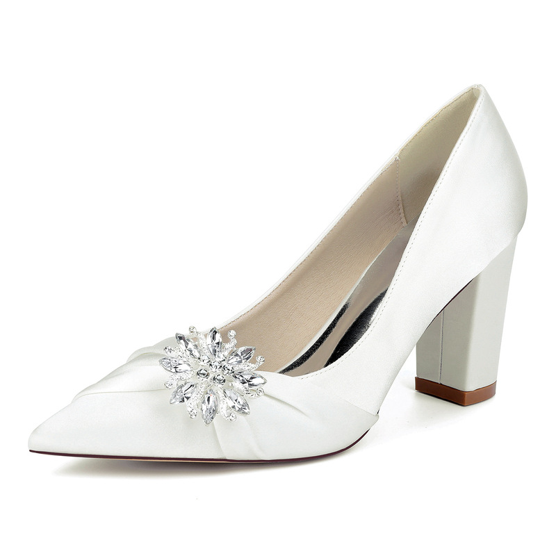 2026 model chunky high heel pointed toe shallow mouth rhinestone wedding shoes bride shoes bridesmaid shoes party shoes 22014-1Y