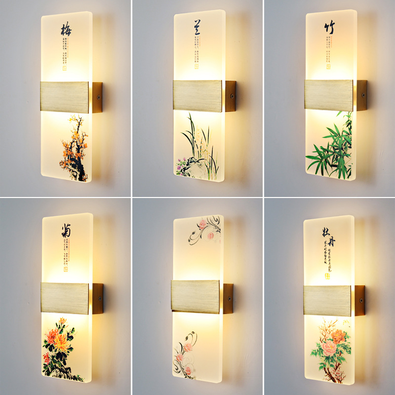 Nuevo estilo chino lámpara de pared sala de estar pasillo moderno lámpara de cabecera led escalera de dormitorio simple lámpara creativa