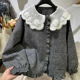 韩系复古毛织娃娃领羽绒服女2025冬季新款小个子甜美加厚保暖外套