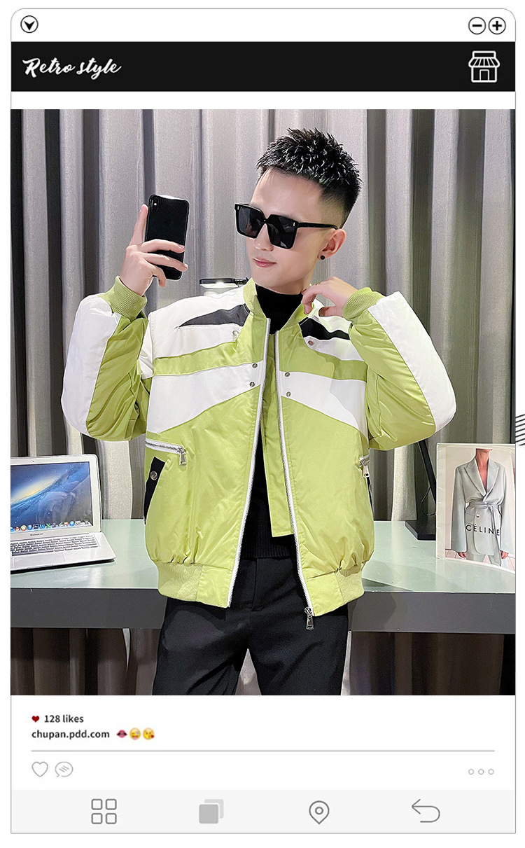 Description Picture 3 of item2023 Winter Warm Jacket for Men Fashion Spliced Men's Parka Social BomberJackets Windproof Casual Business Baseball Jacket