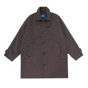 2024 Winter New Fashion Brand Houndstooth Wool Commuter Jacket Men's Single-breasted Loose Coat