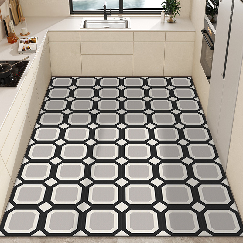 Moderno simple impermeable a prueba de aceite alfombra de piso completo hogar lavable borrable corte de cuero alfombra de piso de la cocina