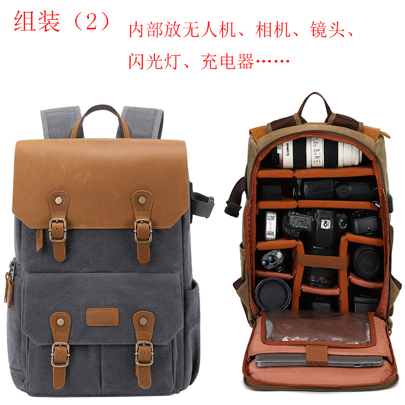 一眼レフショルダーカメラバッグ防水盗難防止大容量キャンバスドローンバッグアウトドアバッグショルダー写真バックパック