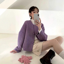 圆领加厚双面羊毛短款 廓形大袖子加厚保暖通勤简约羊毛毛呢外套