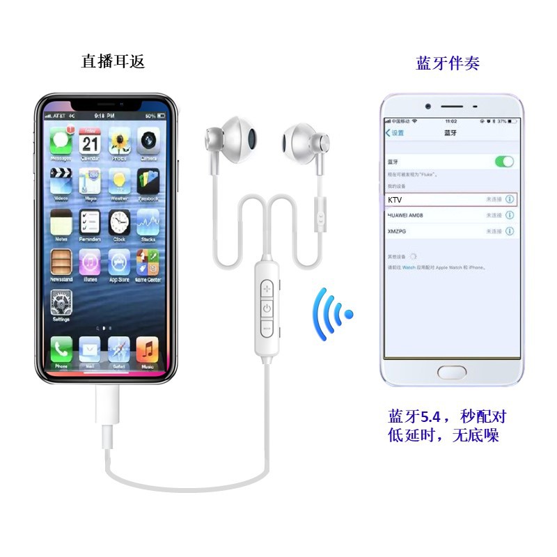 Haojixin Voice Changer Karaoke Wired Sound Card Headset High-Fidelity Hifi Compatible with Type-C Plug + Bluetooth