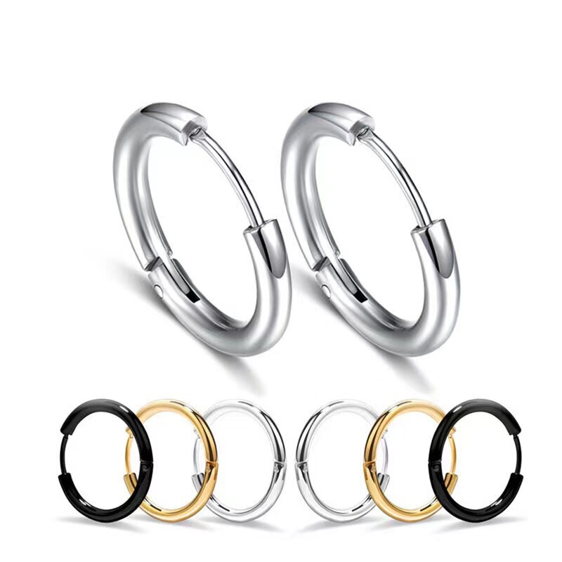 Cross-Border Best-Selling Titanium Steel Plain Hoop Earrings, Simple and Versatile Ear Clips, Unisex Round Earrings, Fashionable Commuter Earrings