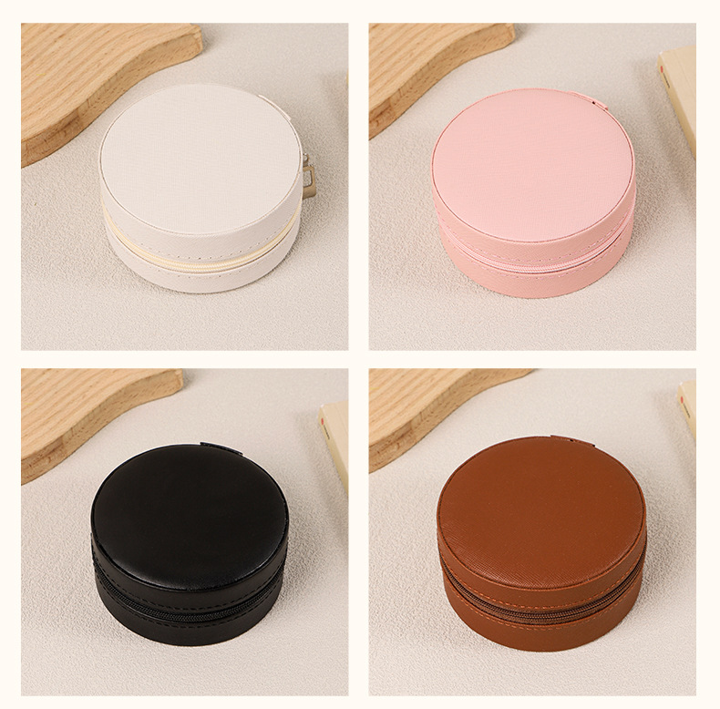 Trend Setter Minimalist Yuvarlak Takı Saklama Kutusu Fermuarlı Küpe Yüzük Kutusu Kişisel Seyahat Aksesuar Kutusu Stokta
