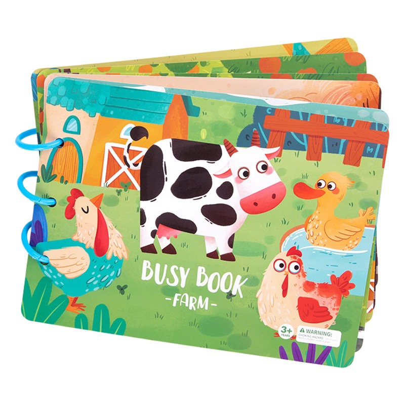 Venta al por mayor iluminación educación temprana dinosaurio animal quiet busybook libro ocupado de los niños juguetes educativos repetidamente pegar libro