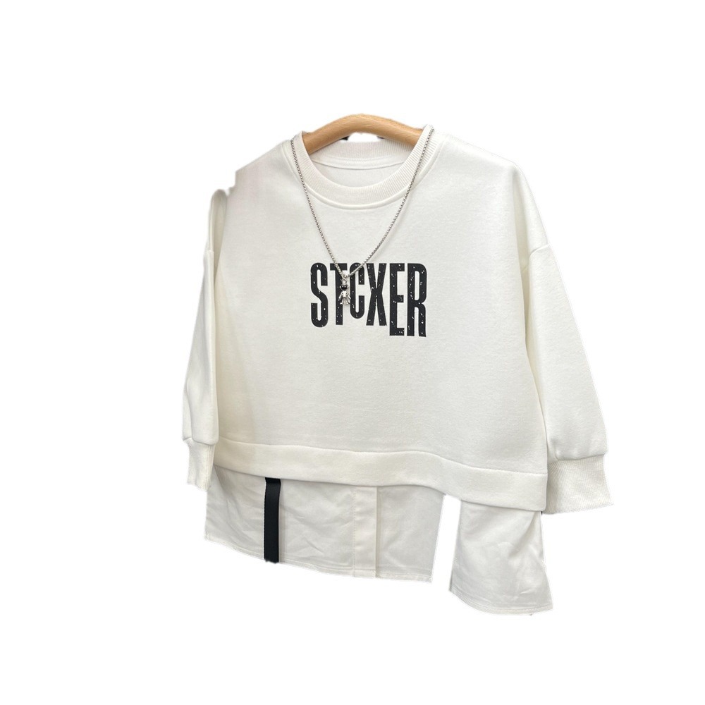 American hip-hop style autumn boys' letter two-piece spliced shirt hoodie children's hooligan handsome street dance_voghion.com