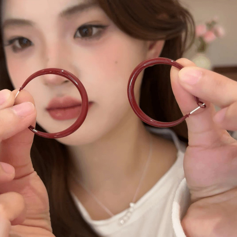 甘酷風ギャル素輪耳輪イヤリング2025年新型シンプル丸顔イヤリング個性ネット赤丸輪耳飾り|undefined