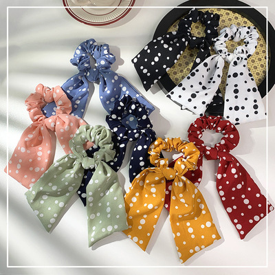 Retro Hairdressing French Lazy wind Super long Silk scarf Ribbon Hairpin bow Hair rope Ponytail Flower Headdress
