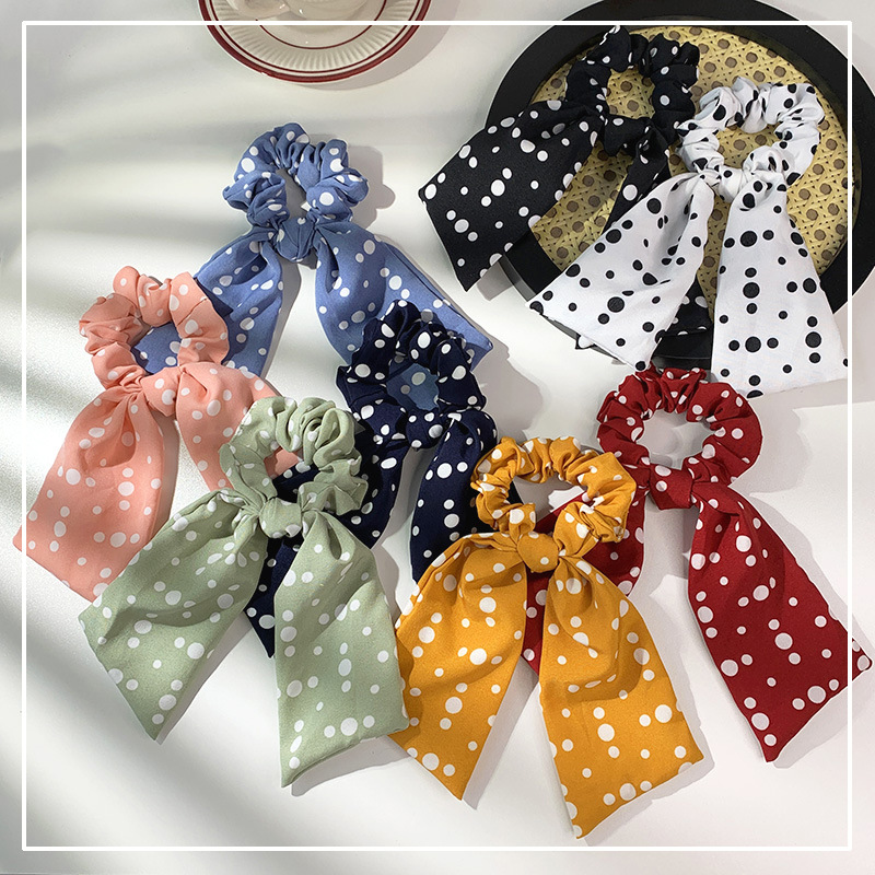 复古发饰法式慵懒风超长丝巾飘带发圈蝴蝶结发绳马尾头花头饰|ms