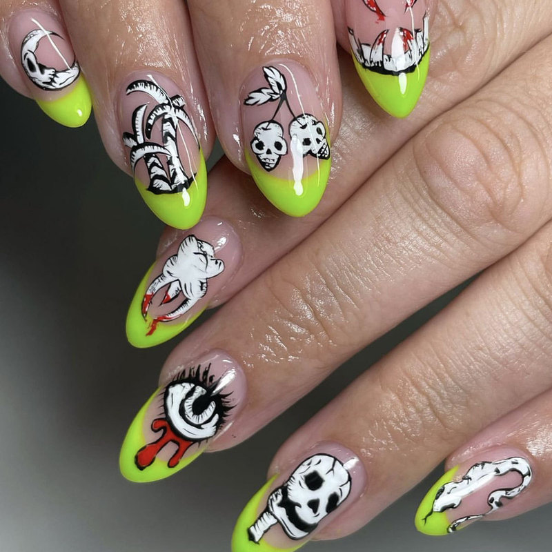 Halloween Wear Armor Oval Horror Blood Tooth Skull Eye Coconut Tree Snake False Nail Nail Nail