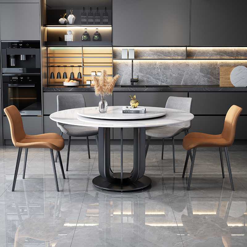 Luz de lujo ronda Placa de comedor mesa y silla combinación moderna minimalista mesa de comedor de alta gama nuevo restaurante con plato giratorio