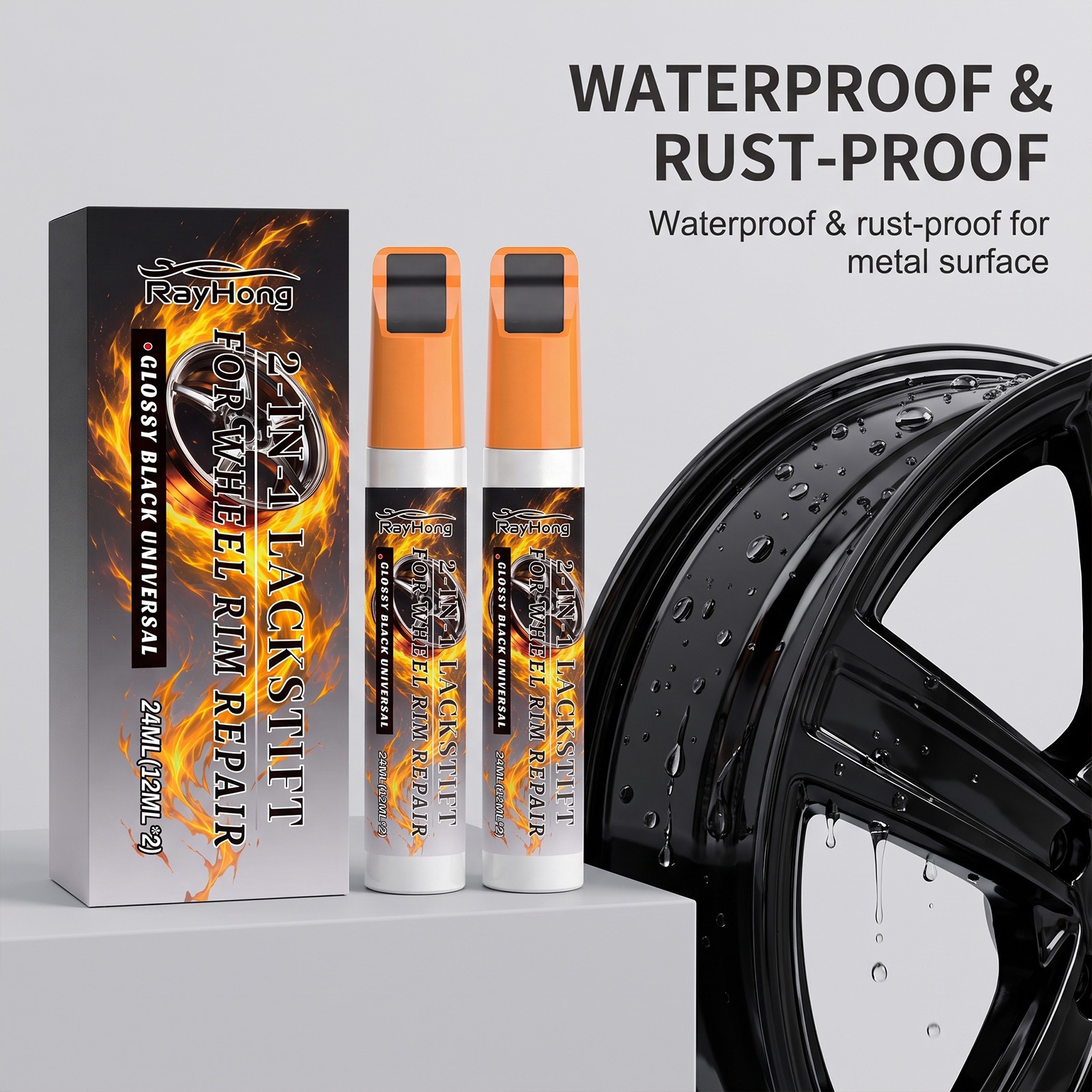 RAYHONG Wheel Scratch Repair Pen - Cleans, Removes Stains, Enhances Shine, Covers Scratches, Prevents Oxidation, Car Beauty and Maintenance