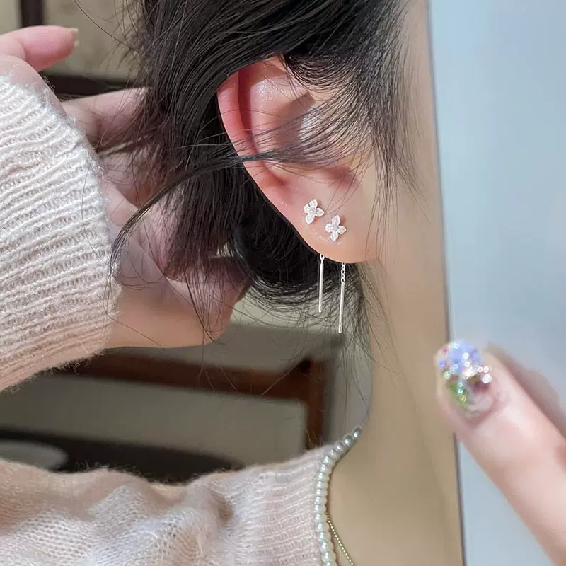 娇艳欲滴~粉色樱花珍珠耳线女2025春夏新款小众甜美百搭耳钉耳环