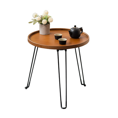 Folding small round coffee table, home use, balcony low table, sofa side table, solid wood, balcony outdoor courtyard mini tea table