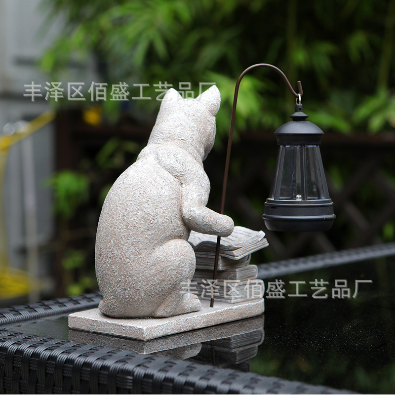 Decoración de jardín de patio transfronterizo creativa lámpara de imitación de piedra gatos césped decoración paisajística con lámpara artesanía de resina