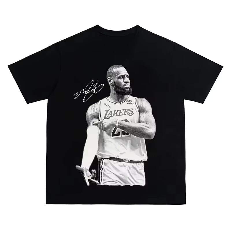 2025 Summer New LeBron James Basketball T-Shirt Black American Street Style Unisex Cotton Clothing