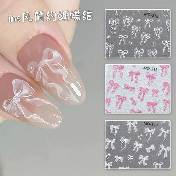 MOSR Fairy Bow Nail Art Sticker Ins Style Small Fresh Sweet Pink Elegant Nail Sticker