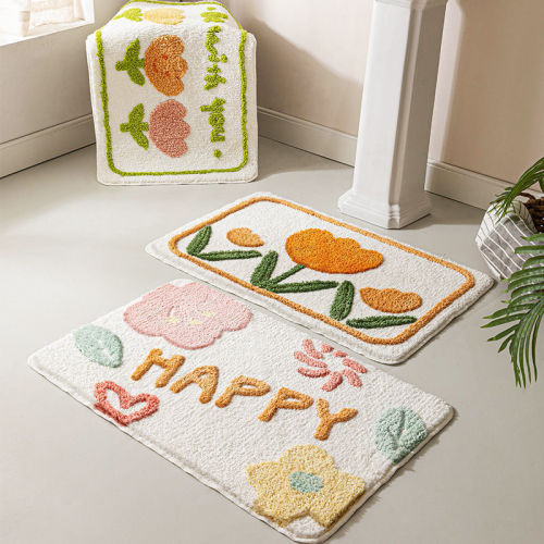 Cartoon Cute Bathroom Water Absorbent Mat at Bathroom Entrance Anti-Slip Foot Pad Quick-Drying Household Stain-Resistant Plush ICSE