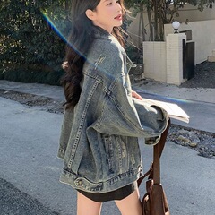 港风复古牛仔外套女春秋2025新款做旧设计感休闲时尚减龄工装上衣