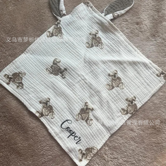 Etsy 맞춤형 자수 편안한 수건 토끼 귀면 거즈 아기 잠자는 담요 이중층 순면 타액 타월