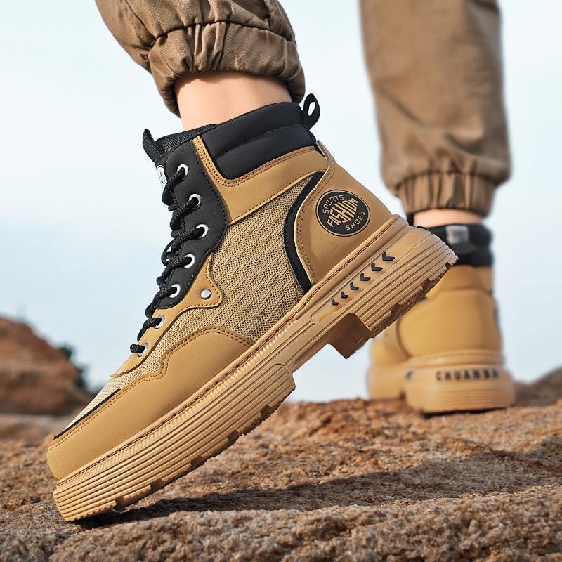 2024 otoño nuevos zapatos de hombre de alta altura, zapatos transpirables de malla, zapatos de estilo Martin, botas de trabajo, zapatos de moda casuales, explosiones en vivo