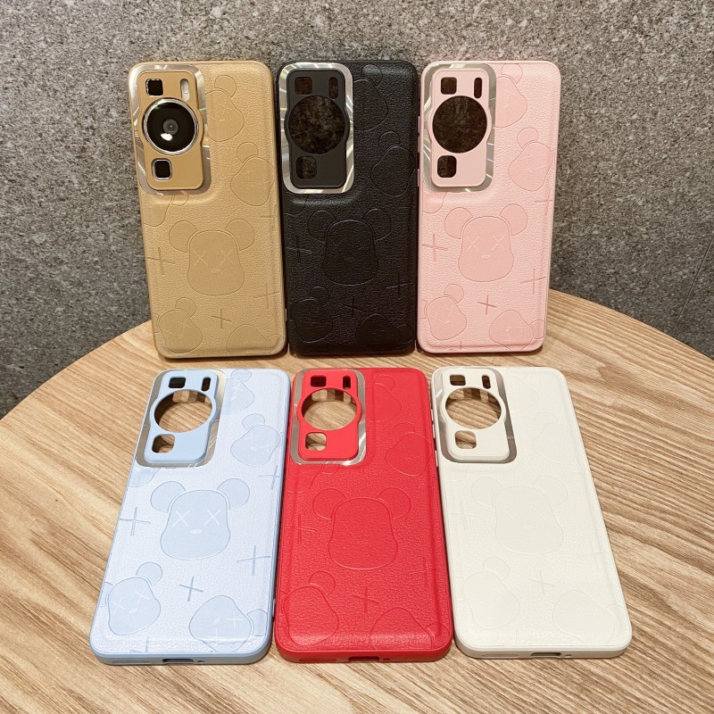 华为mate60pro暴力熊皮纹手机壳适用p60pro压皮金属圈nova11+防摔