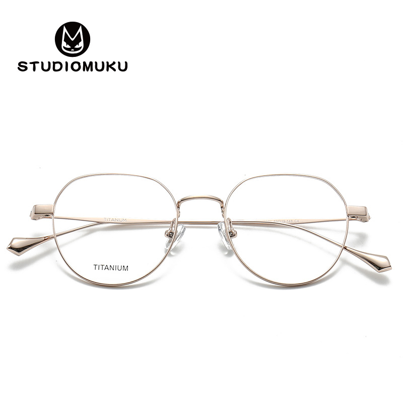 STUDIOMUKU gafas de madera cool diseño simple marco de gafas de titanio puro ultraligero marco de gafas poligonal con textura