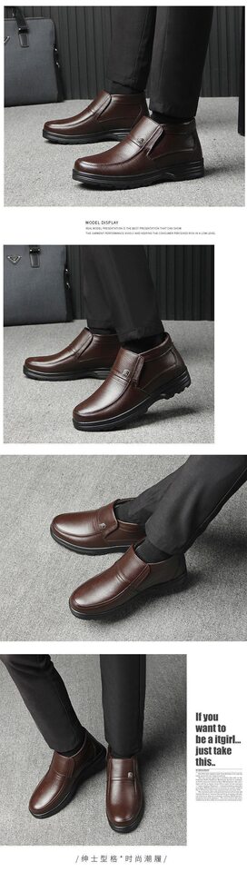 Giày bông cổ cao nam giữ ấm lót nhung dày dặn chống trượt cho người trung niên và cao tuổi — Màu nâu, Màu đen chi tiết 3