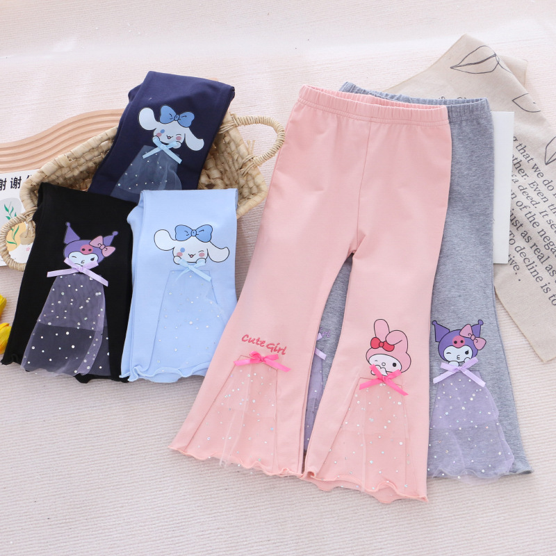 2023 Girls' Bell Pants Autumn New Children's Clothing Long Pants Elastic Cartoon Cute Underwear Outer Wear One Piece 