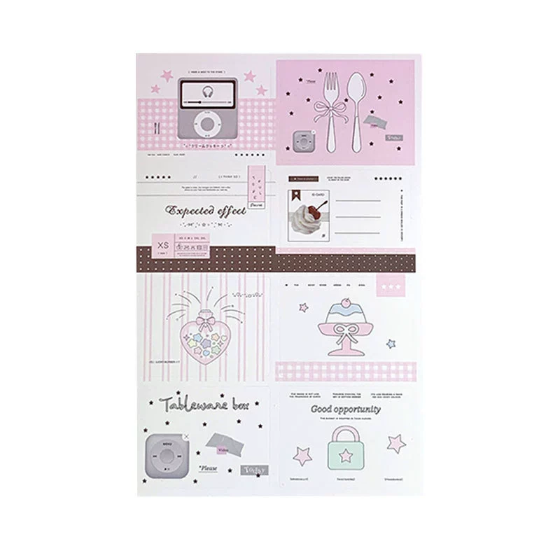 Mini Sealing Stickers, 3×4 cm Korean Cute Square Labels, Assorted Designs (8 pcs per sheet)