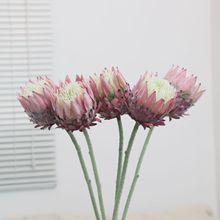 北欧单支帝王花仿真花家居婚庆酒店橱窗装饰花植绒北欧蓟假花跨境