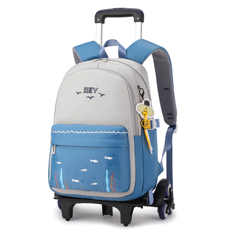 Natural Fish nuevo grado 2 a 6 escalera escalada carro mochila Junior High School niños gran capacidad desmontable entrega de una sola pieza