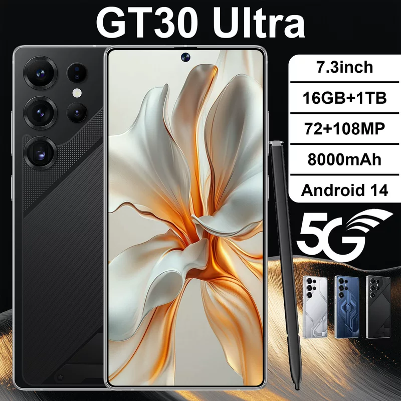 Смартфон GT30 Ultra, экран 7,3 дюйма, 16 ГБ + 1 ТБ, 8000 мАч, Android 14, 5G