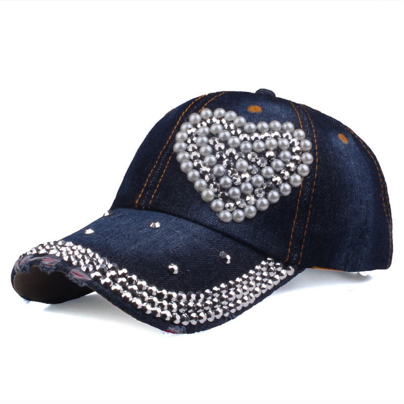Heart Shape Pattern Women's Fashion Heart Shape Rhinestone Pearl Baseball Cap