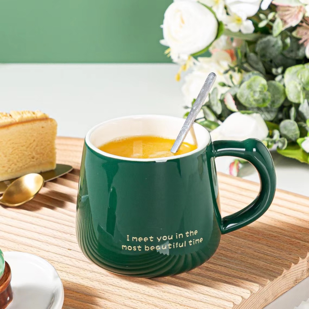 Creativo simple 3D tridimensional planta verde en maceta Taza de cerámica esmalte de color taza de café personalizada taza de bebida de la Oficina