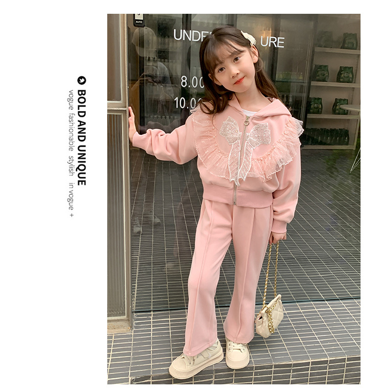 Cardigan à capuche à manches longues pour filles, nouvelle mode coréenne de sport, pantalon Micro déchiré, ensemble deux pièces décontracté, automne 2023_voghion.com