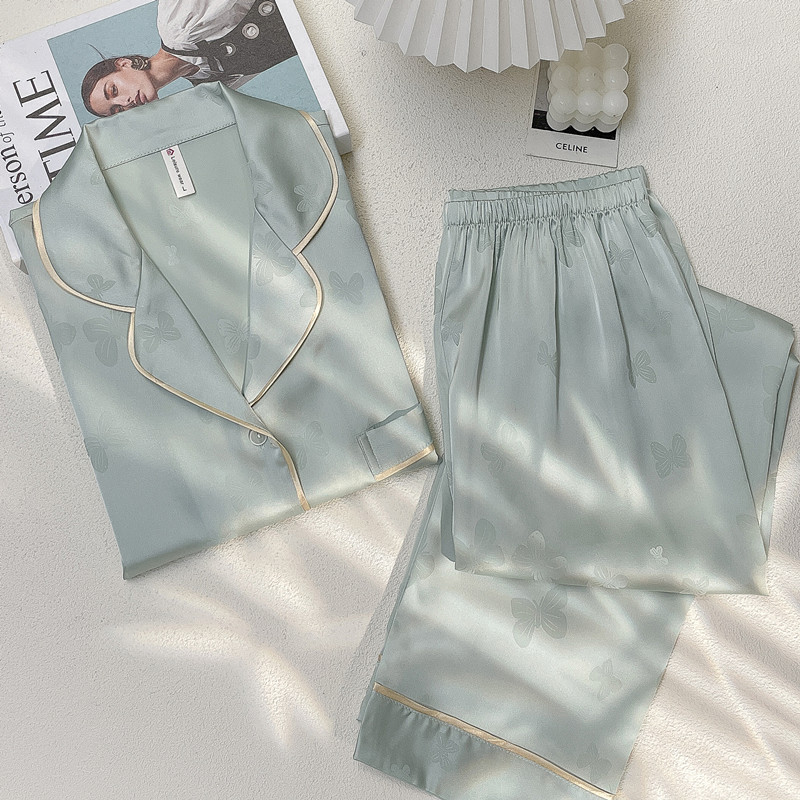 维多利亚真丝睡衣女长袖丝绸女款春秋薄款中青年感家居服套装|undefined