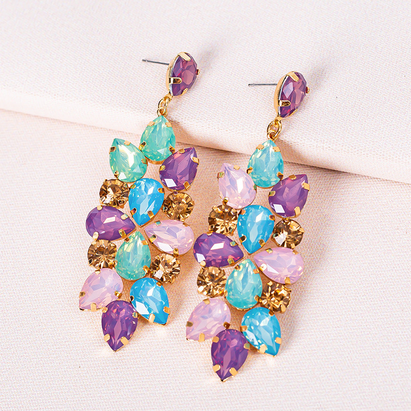 European And American Trend New Alloy Color Diamond Geometric Flower Earrings display picture 6